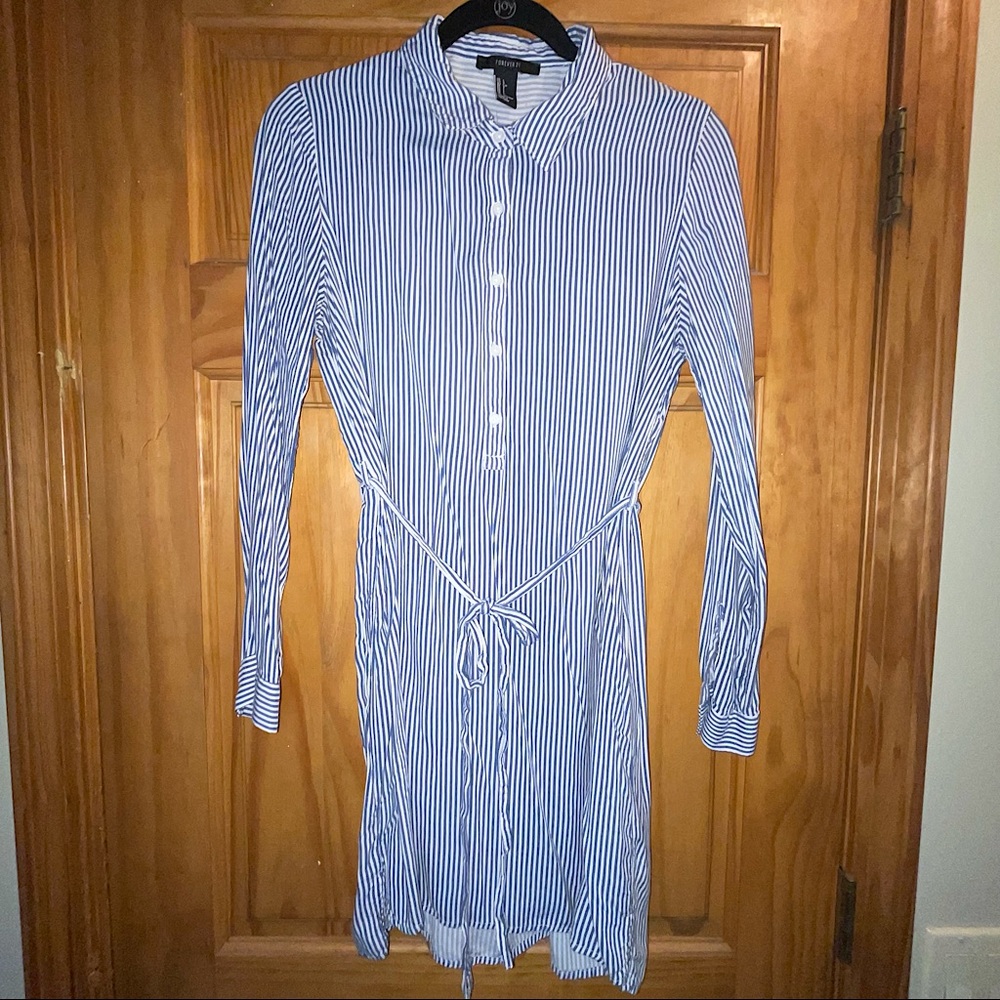 Forever 21 Blue & White Stripped Shirt Dress